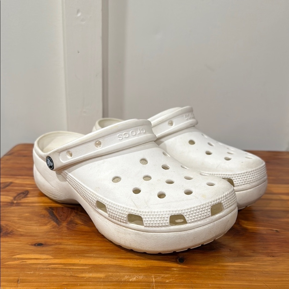 Crocs White Platform Clogs